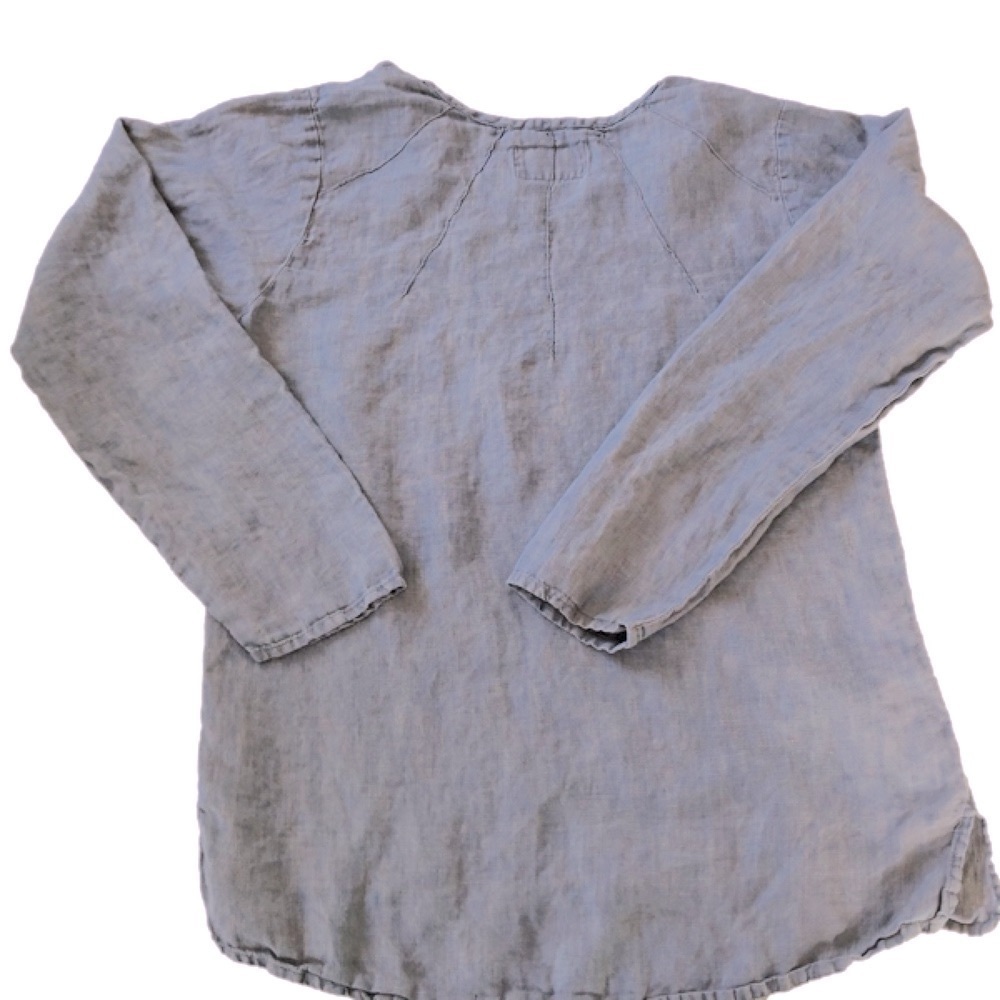 Flax Blue Tunic Minimalist 100% Linen Long Sleeves w/ Pintuck Detail Sz SP - Picture 8 of 11